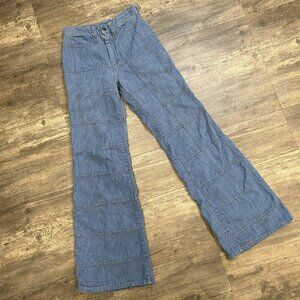 RARE VTG 70s Jeans Window Pane Patchwork Disco Flare Hippie‎ New Friends NO SIZE